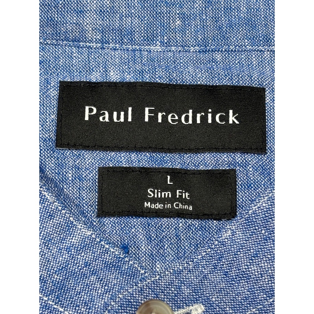 Paul Fredrick Mens Slim Fit Linen Blend Mandarin Collar Ombre Stripe‎ Shirt L - Picture 4 of 9